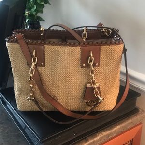 Michael Kors Straw Rosalie Medium East West Tote